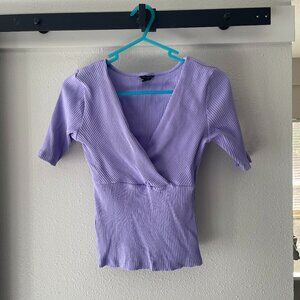 Ann Taylor Lilac Rib-Knit V-Neck Crossover Top